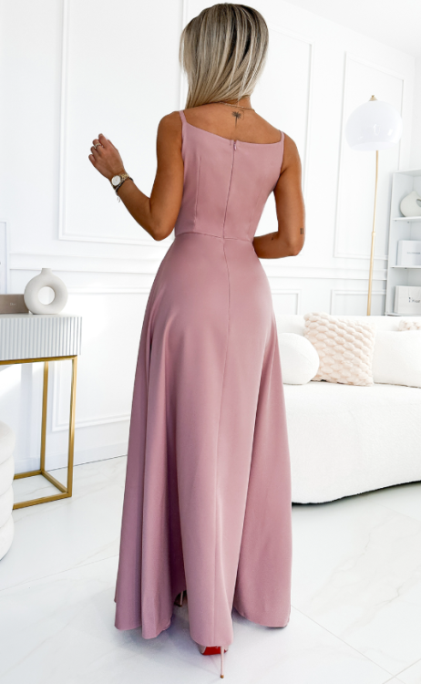 Elegancka sukienka maxi z rozporkiem brudny róż Chiara