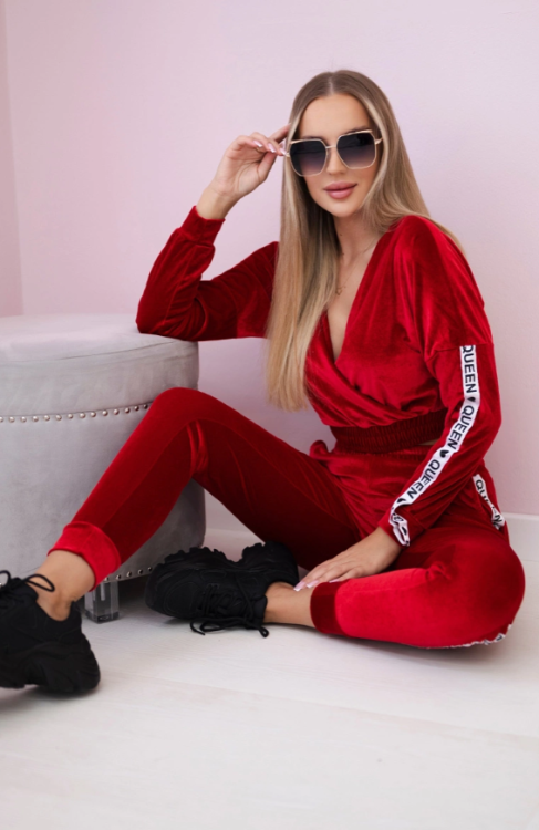Welurowy dres - krótka bluza + spodnie Queen